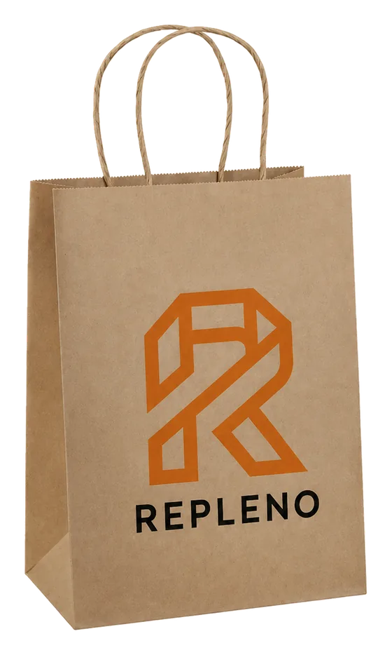 Custom printed kraft paper bag with handles by REPLENO
